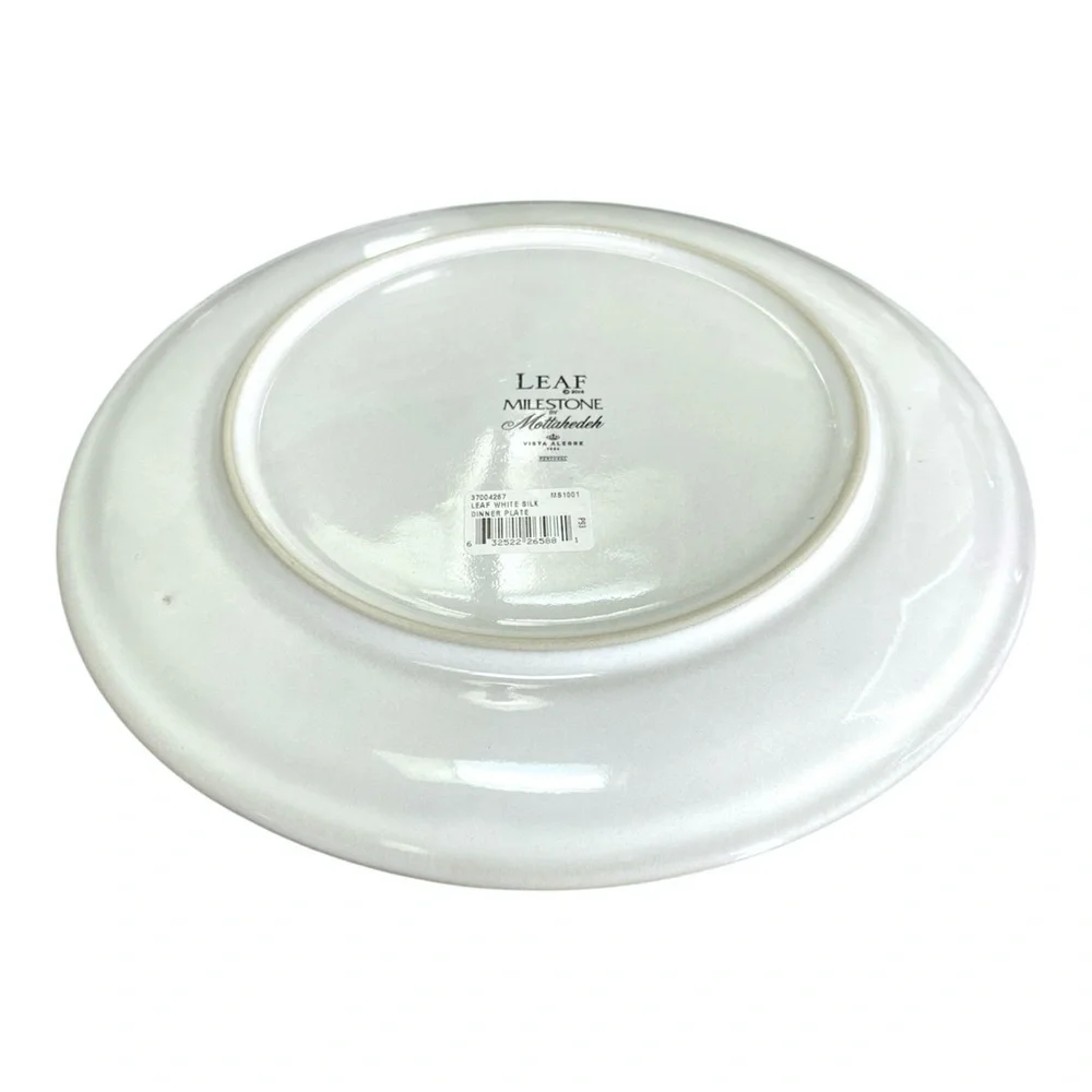 Set of 4 White Ombre Glaze Silk Leaf Dinner Plates 10.5